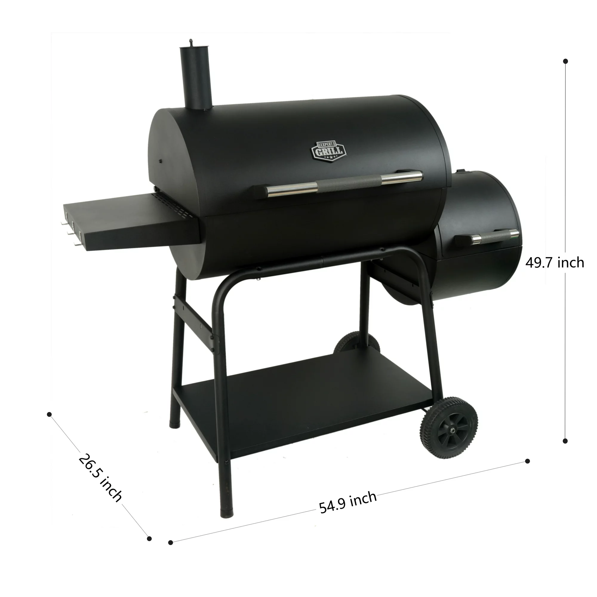 Expert Grill 28 Offset Charcoal Smoker Grill with Side Firebox， Black