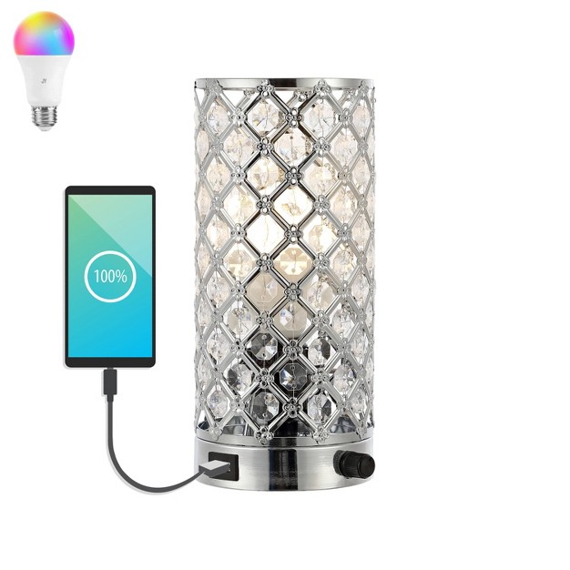 Modern Iron acrylic Led Mini Table Lamp With Usb Charging Port Chrome clear includes Led Light Bulb Yoursmall