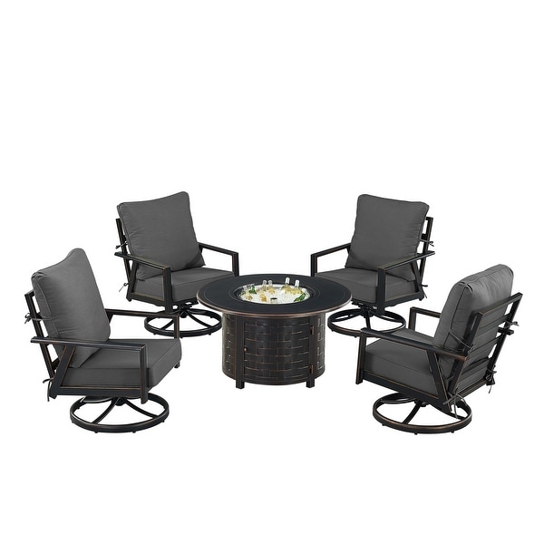 Black Aluminum Fire Table Set with Four Club Chairs