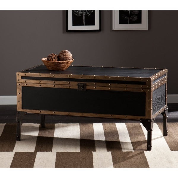 Charles Vintage Travel Trunk Coffee Table， Black and Bronze - as show