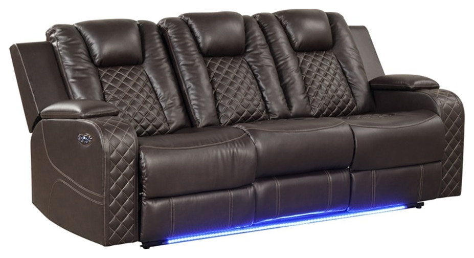 Benz LED  ampPower Reclining Sofa Made With Faux Leather in Brown   Contemporary   Sofas   by Homesquare  Houzz