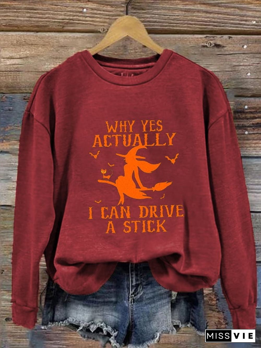 Women's Halloween Why Yes Actually I Can Drive A Stick Prnted Sweatshirt