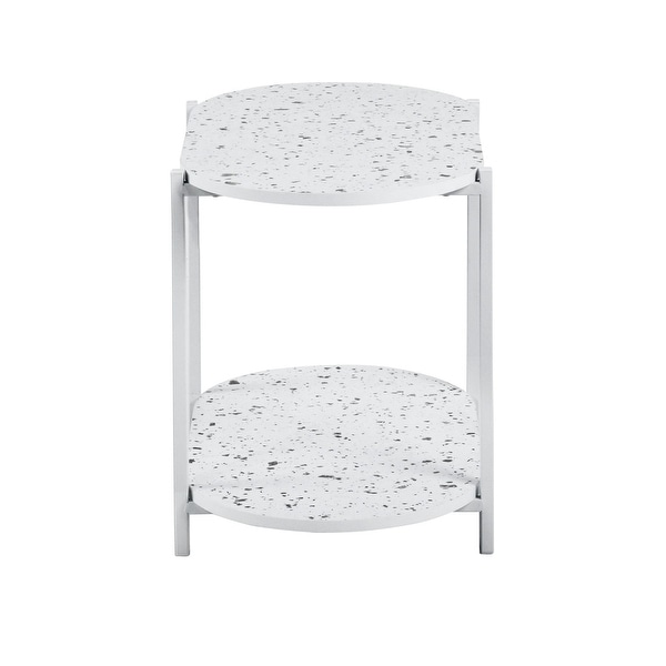 2-Tiers Oval End Table， Modern Marble Small Side Table