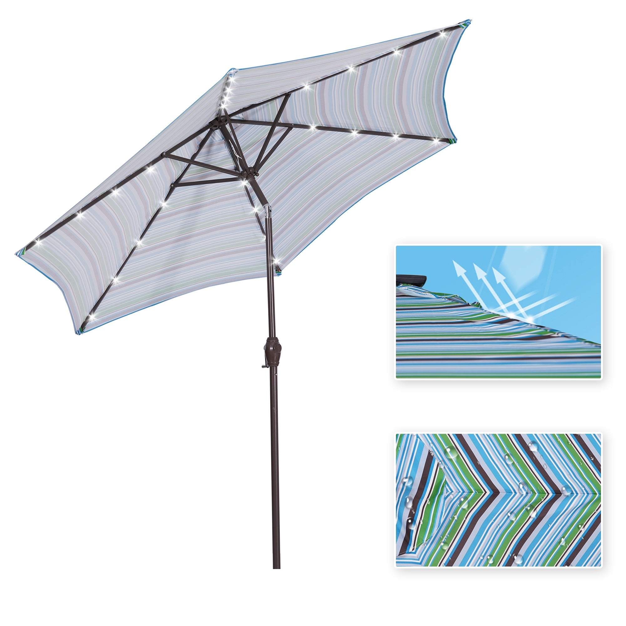 walmeck Outdoor Patio 8.7-Feet Market Table Umbrella with Push Button Tilt and Crank, Blue Stripes With 24 [Umbrella Base is not Included]