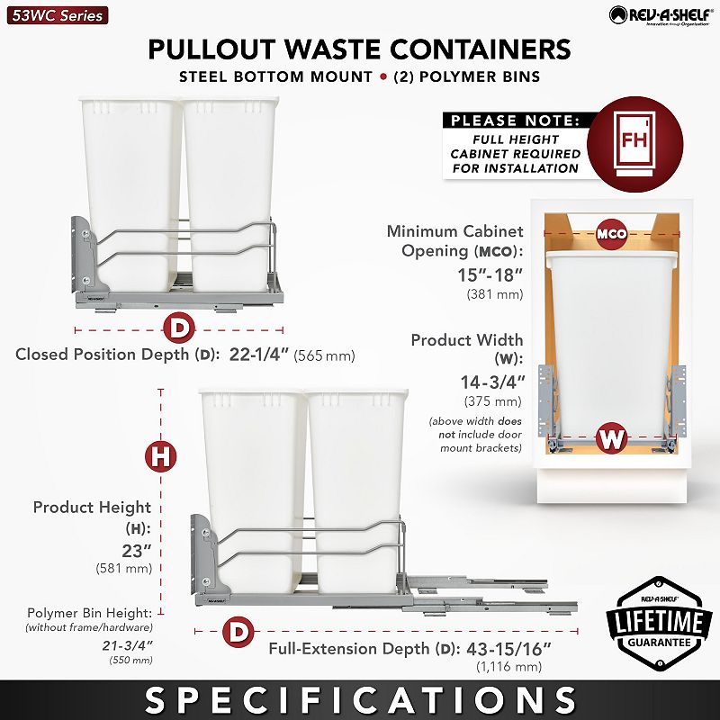 Rev-a-shelf Double Pull Out Trash Can 50 Qt With Soft-close， 53wc-2150scdm-212