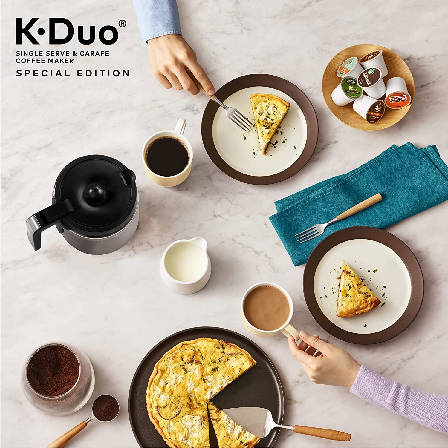 K-Duo Coffee Maker, Single Serve and 12-Cup Carafe Drip Coffee Brewer, Compatible with K-Cup Pods and Ground Coffee, Black