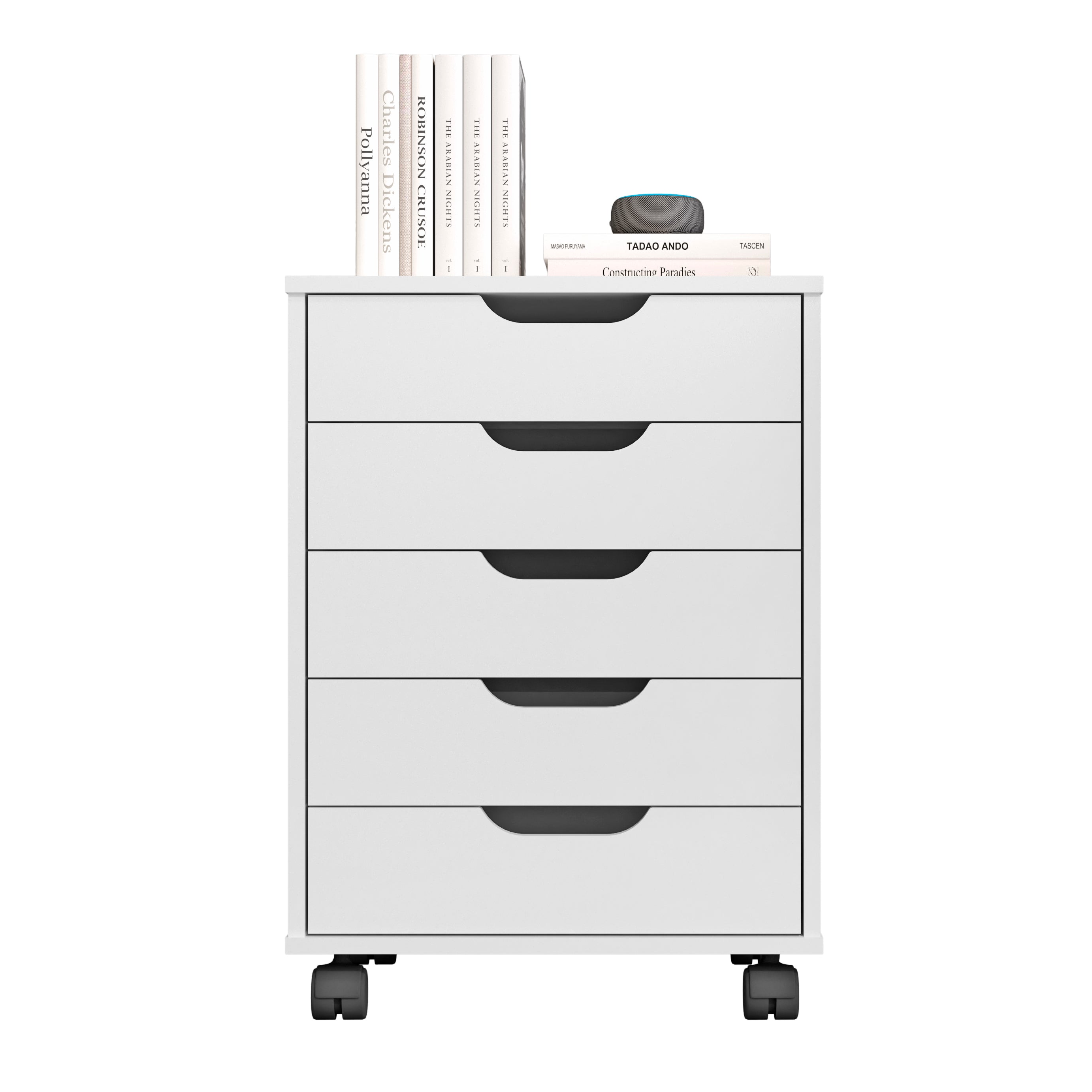 Boahaus Ebadi White 5-Drawer Multipurpose Dresser Chest with Caster Wheels