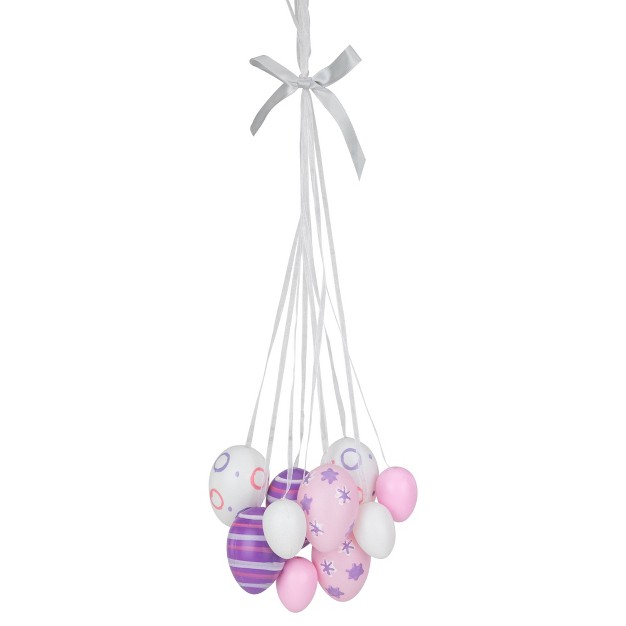 Floral Striped Spring Easter Egg Cluster Hanging Decoration Pink white