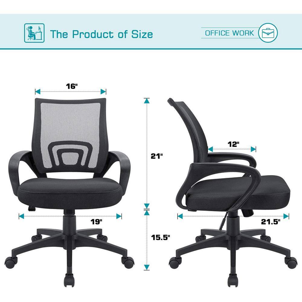 LACOO Black Office Chair Ergonomic Desk Task Mesh Chair with Armrests Swivel Adjustable Height T-OCNC9400