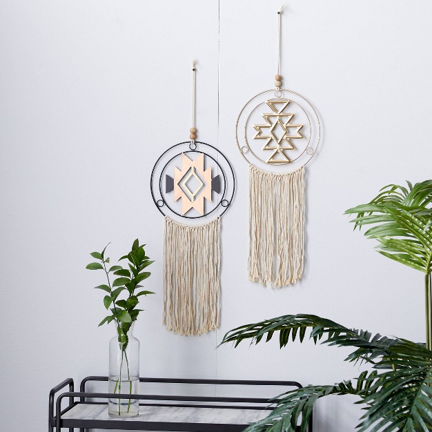 Metal Geometric Wall Decor With Fringe Detailing Set Of 2 Olivia amp May