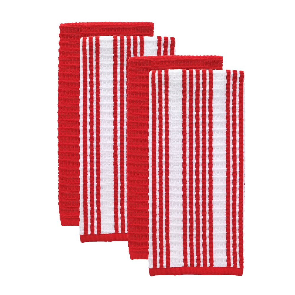 T fal Textiles 4 Pack Solid   Stripe Waffle Terry Kitchen Dish Towel Set