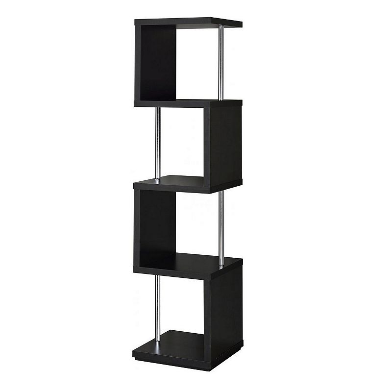 Well made Four Tier Wood And Metal Bookcase， Black