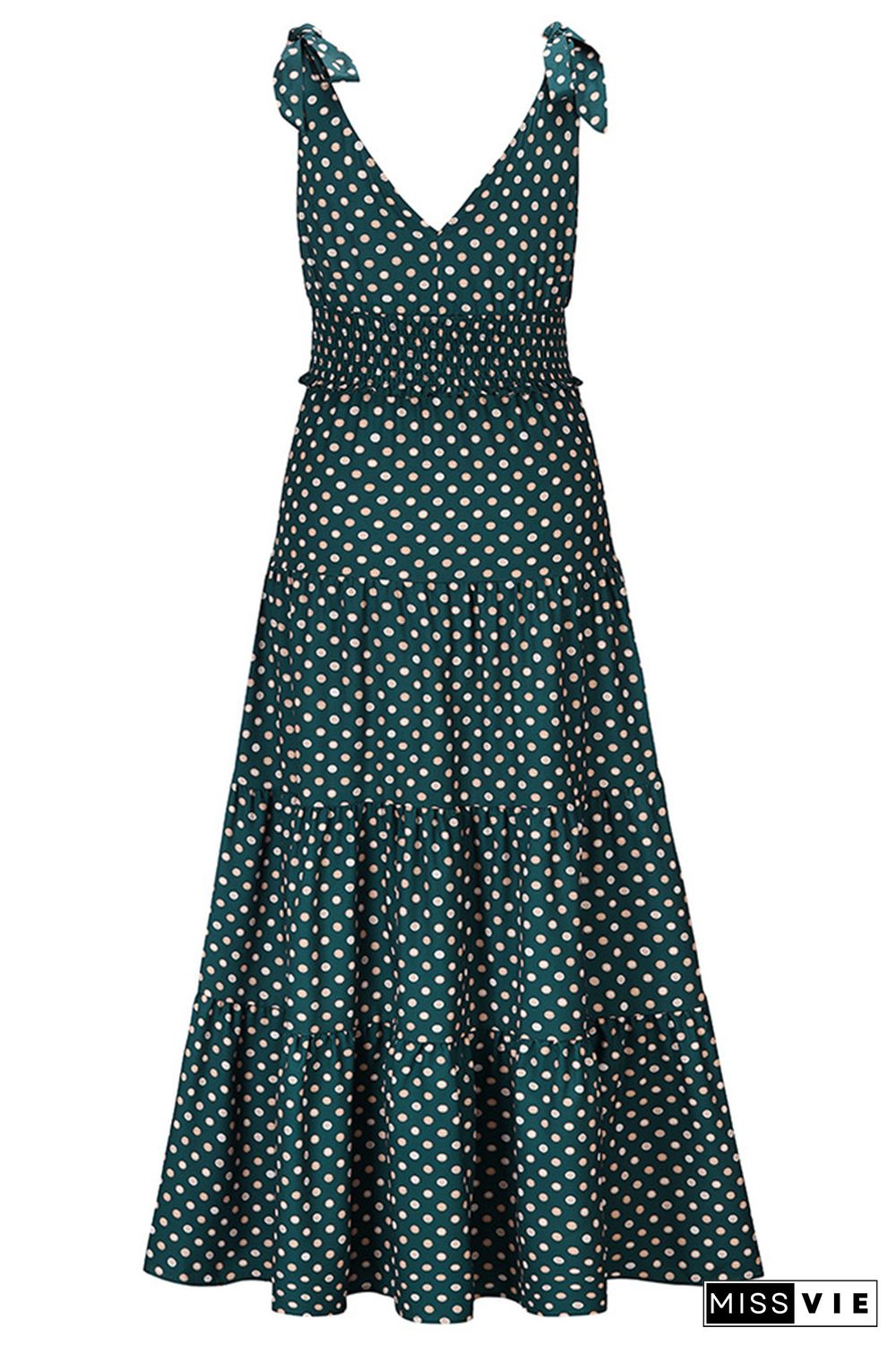 Polka Dot V Neck Sleeveless Long Dress Wholesale