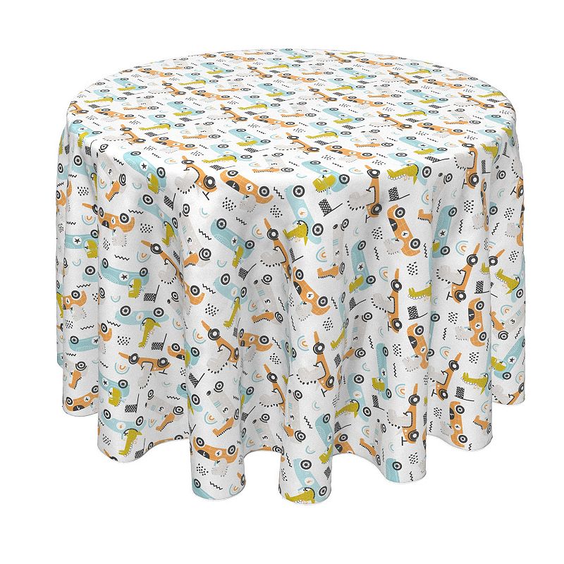 Round Tablecloth， 100% Polyester， 90 Round， Dino Racers