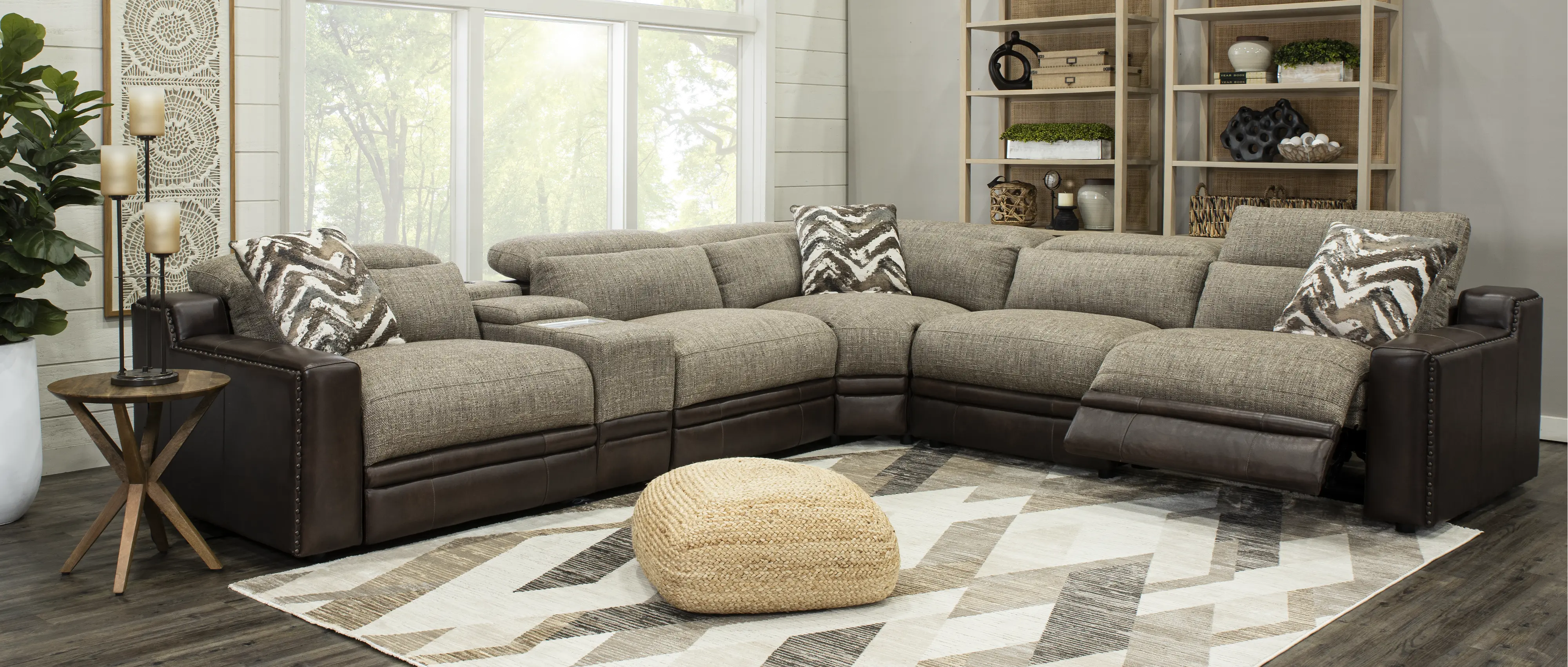 Two Tone Brown 6 Piece Power Reclining Sectional