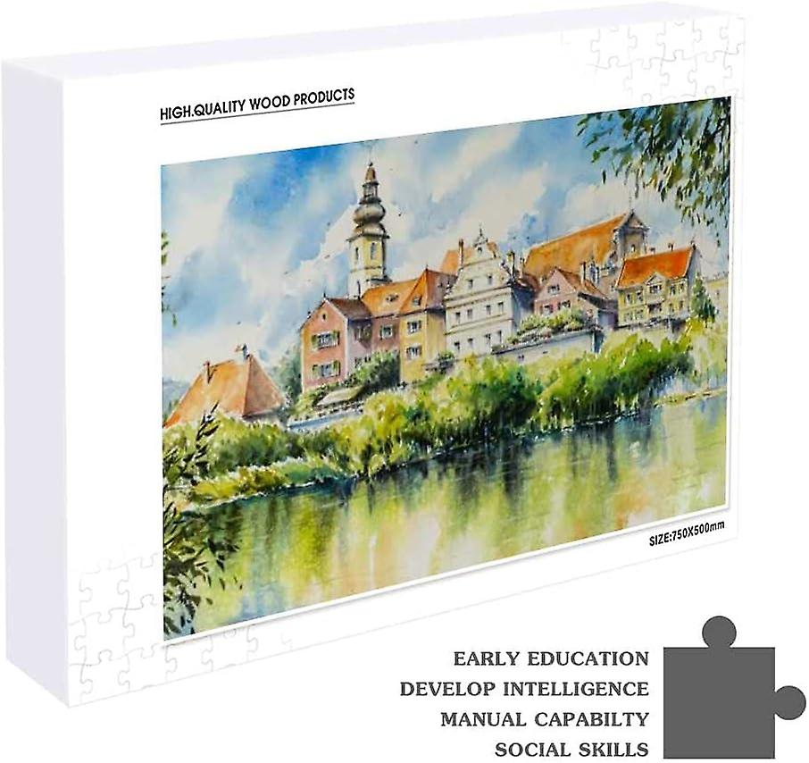 Colourlife Jigsaw Puzzles Artwork Gift For Adults Teens Frohnleiten City Above Mur River Wooden Puzzle Games 1000 Pieces， Multicolored