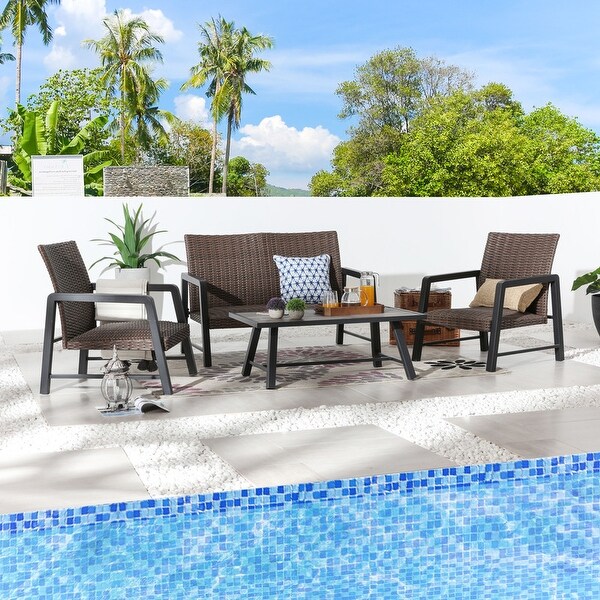 Patio Festival 4Piece Outdoor Rattan QuickDrying Conversation Set