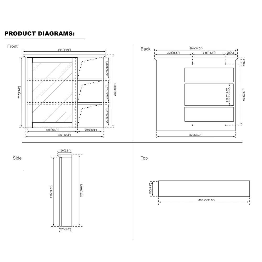 WELLFOR 34 in. W x 30 in. H Medium Rectangular White Wood Frame Surface Mount Medicine Cabinet with Mirror MED34YS1WT