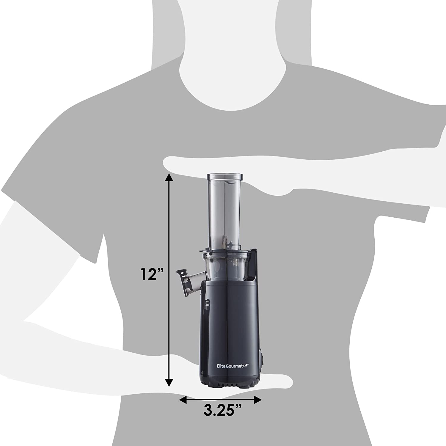 Elite Gourmet EJX600 Compact Small Space-Saving Masticating Slow Juicer， Cold Press Juice Extractor， Nutrient and Vitamin Dense， Easy to Clean， 16 oz Juice Cup， Charcoal Grey