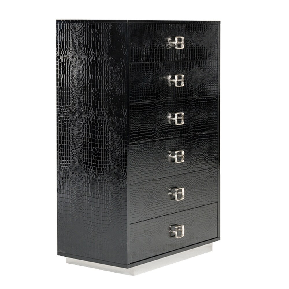 Hart 49 Inch Dresser  5 Drawers  Crocodile Skin Texture  Lacquer  Black