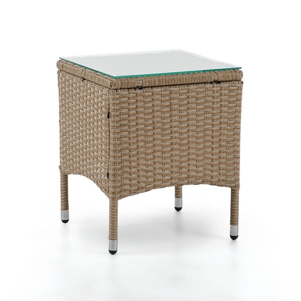 Zaara Contemporary Compact Wicker and Glass Top Outdoor End Table by MandL Co.