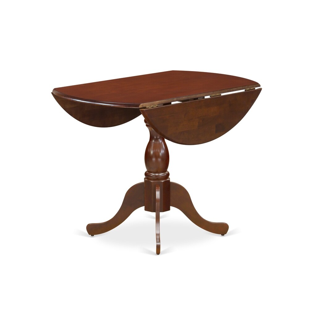 East West Furniture Dining Set Contains a Round Dining Table with Dropleaf and Kitchen Chairs  Mahogany (Pieces Option)