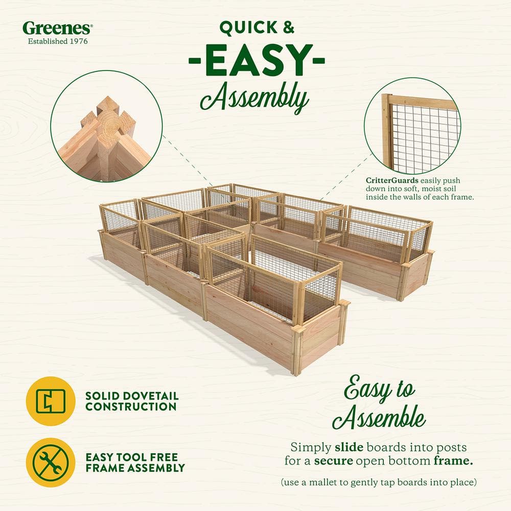 Greenes Fence 8 ft. x 12 ft. x 16.5 in. Premium Cedar U-Shaped Raised Garden Bed with CritterGuard Fencing RCUSB8X12CG