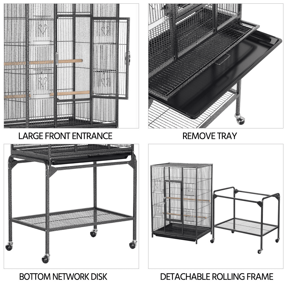 generic 54''H Large Rolling Metal Parrot Cage Bird Cage with Detachable Stand for Conures Parakeets Cockatiels， Hammered Black