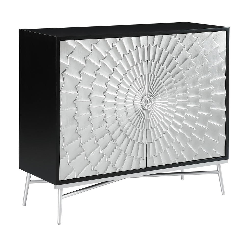 Solari Black and Silver Accent Cabinet with Sunburst Doors