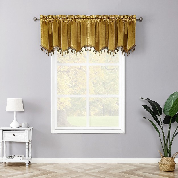 Kate Aurora Royal Living 2 Pack Beaded Tassel Trimmed Rod Pocket Velvet Window Valances