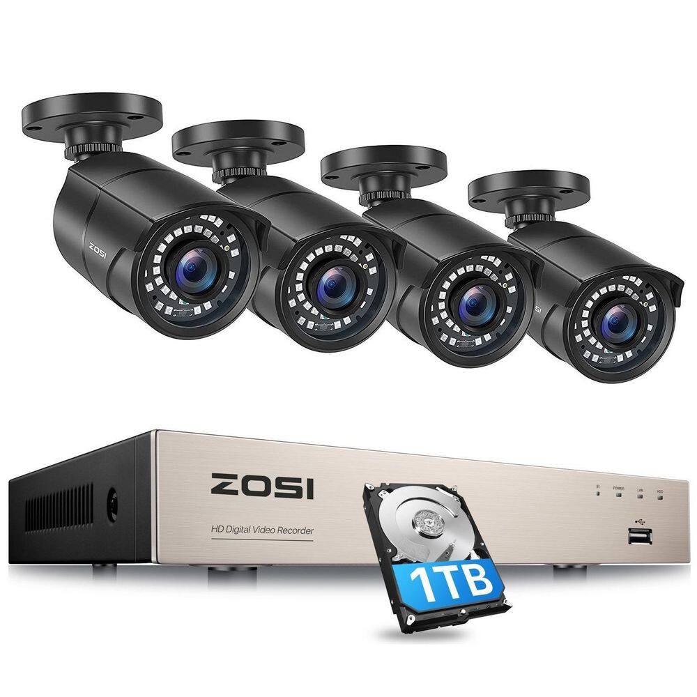 ZOSI 8-Channel 1080p 1TB DVR Security System with 4 Wired Outdoor Cameras 8ZN-106B8-10-US