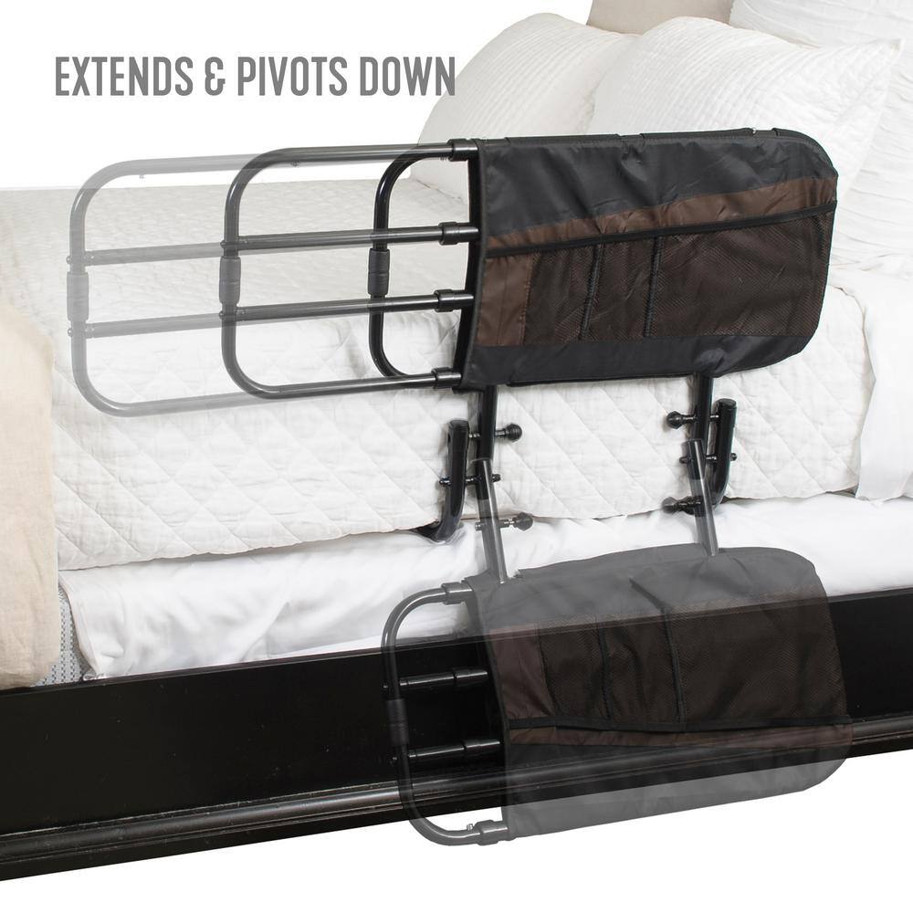 Stander 26 in. to 42 in. EZ Adjustable Bed Rail with Swing-down Safety Railing and Pouch in Black 8000