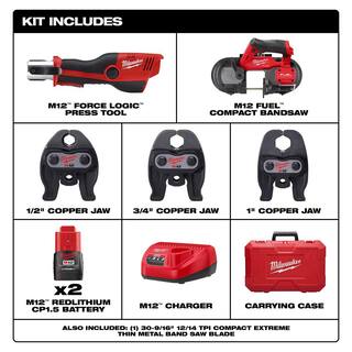 MW M12 12-Volt Lithium-Ion Force Logic Cordless Press Tool Kit with M12 FUEL Bandsaw (2-Tool) 2473-22-2529-20