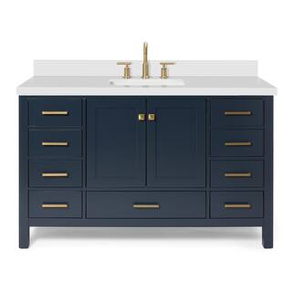 ARIEL Cambridge 55 in. W x 22 in. D x 35 in. H Bath Vanity in Midnight Blue with Quartz Vanity Top in White with White Basin A055SWQRVOMNB