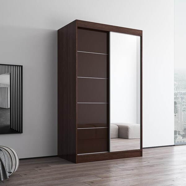 Aria High Gloss 2-door Modern Wardrobe with Mirror - - 28494566