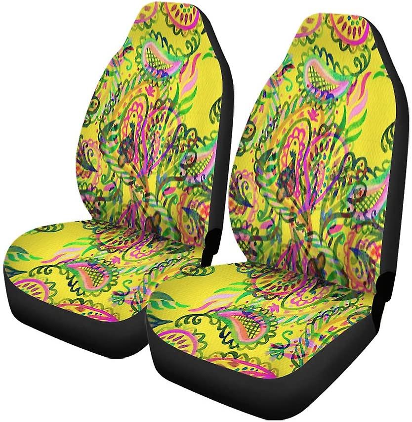 Set Of 2 Car Seat Covers Paisley Watercolor Artistic Batik Swimwear Hand Painting Universal Auto Front Seats Protector Fits