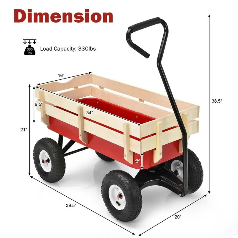 Outdoor Heavy Duty Garden Cart Wagon with Wood Railing