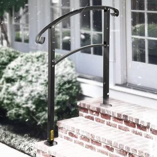 VEVOR 3 ft. Handrails for Outdoor Steps Fits 2 or 3 Steps Stair Rail Wrought Iron Handrail Matte Black LTFS3BHSLG0000001V0