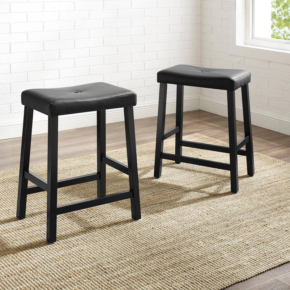 CROSLEY FURNITURE Upholstered 24 in. Black Saddle Seat Bar Stool With Black Cushion (Set Of Two) CF500224-BK