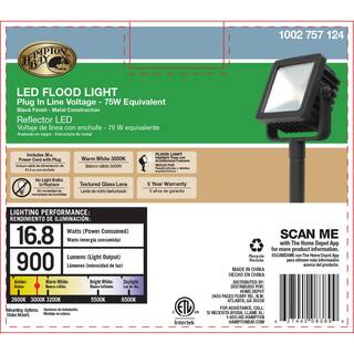 Hampton Bay Plug-In Black Outdoor Integrated LED Landscape Flood Light G09457