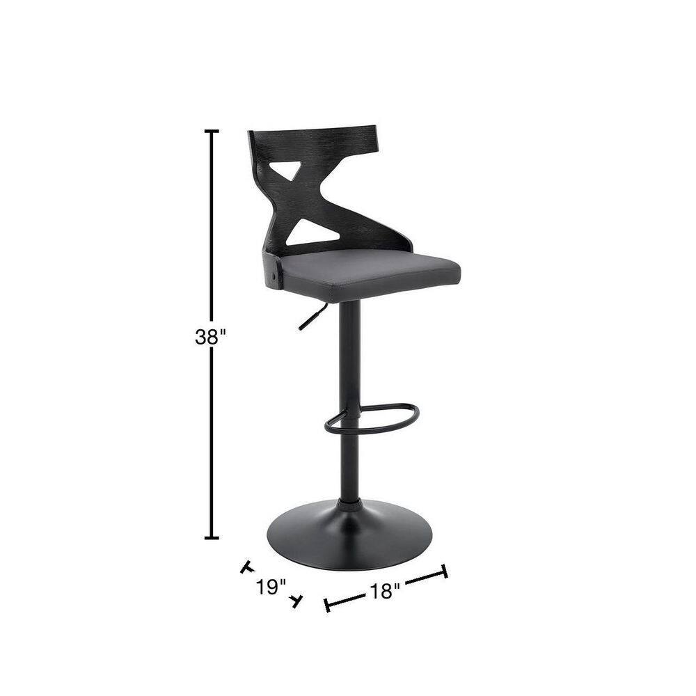 Armen Living Etienne Gray Adjustable Swivel Faux Leather and Black Metal Bar Stool LCETBABLGR