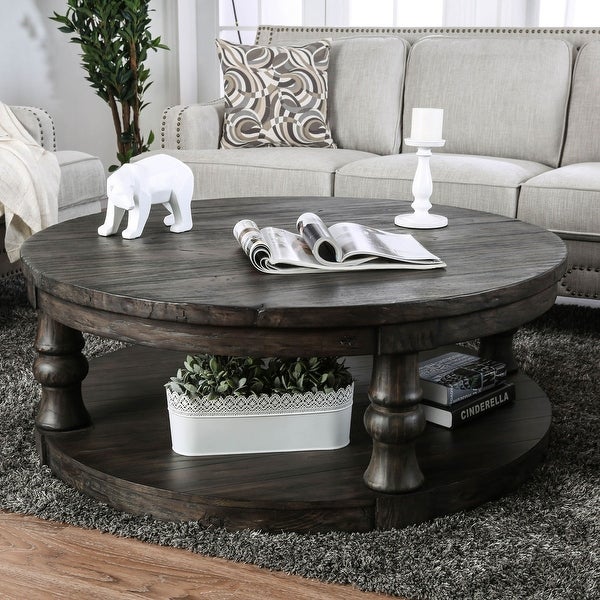 Wooden Round Coffee Table With Open Shelf