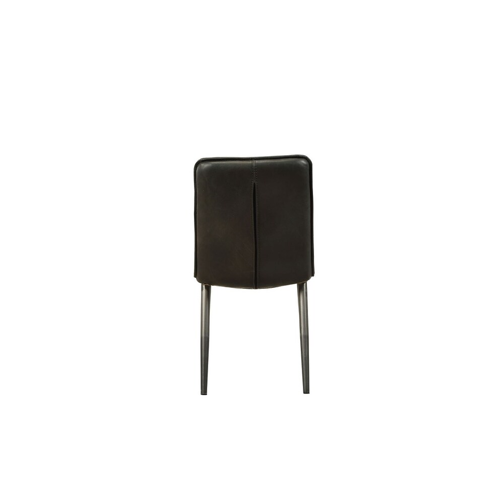 Hosmer Side Chair (Set 2) with Metal Tapered Leg  Black Top Grain Leather