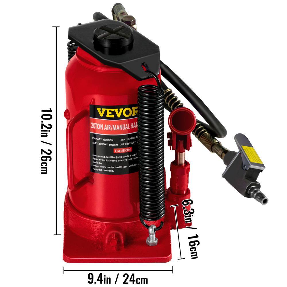 VEVOR 20-Ton Bottle Red Air Hydraulic Bottle Jack Heavy-Duty Auto Truck Repair Lift Air Jack QJD20TYYGSRD00001V0