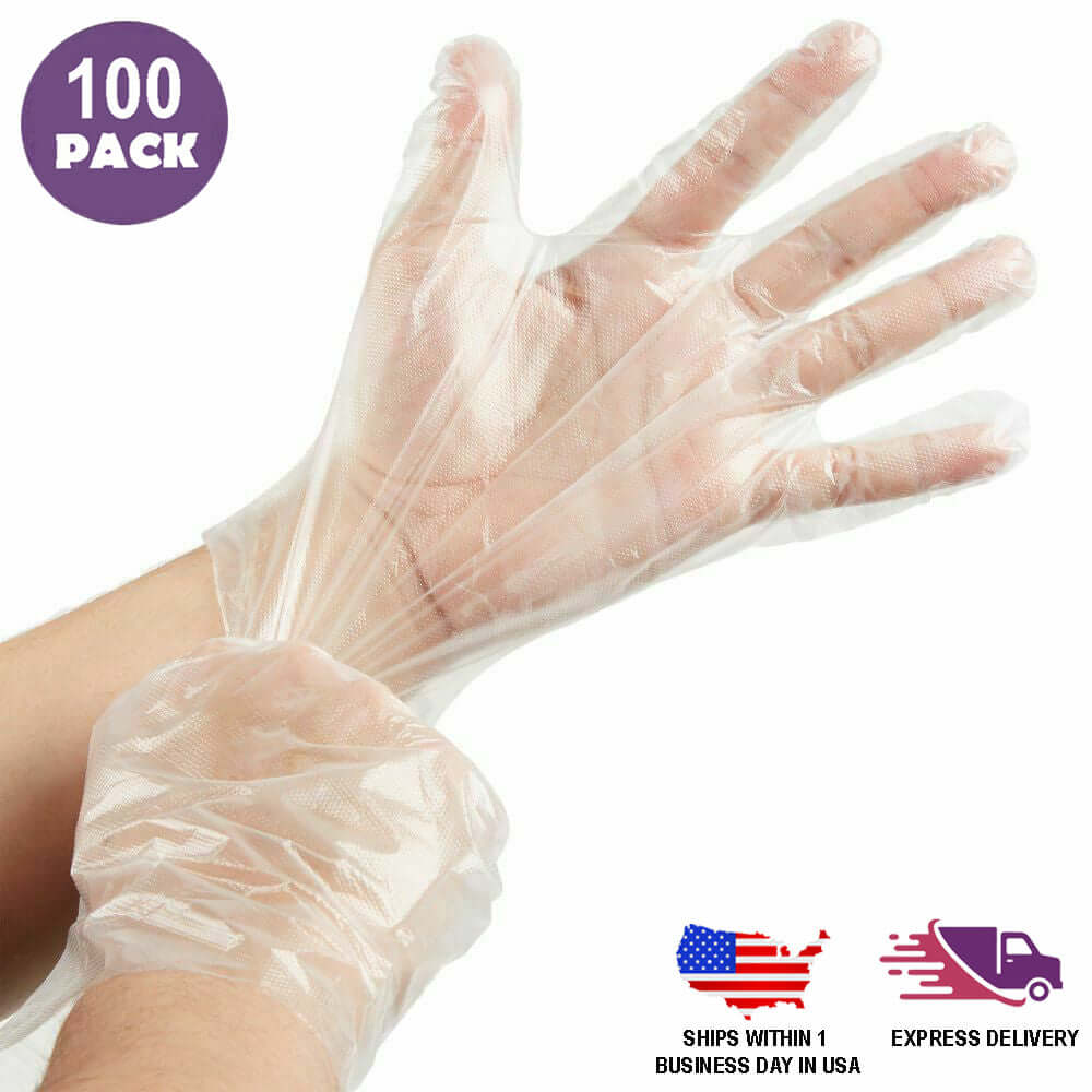 100 Pack Clear Plastic Disposable Gloves, Powder Free Multipurpose Plastic Gloves, Food Service Gloves