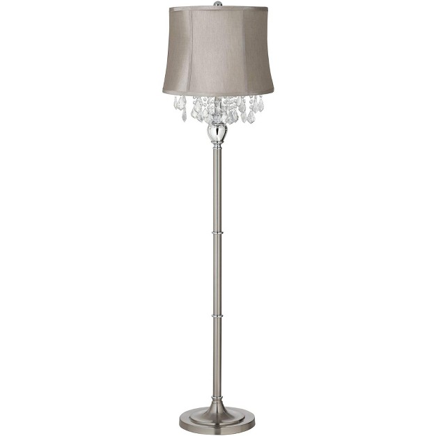 Tall Brushed Nickel Silver Crystals Taupe Gray Drum Shade For Living Room Bedroom Office House Home