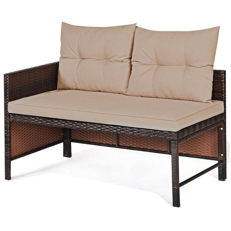 3 Pcs Rattan Patio Furniture Set Outdoor Conversation Sofa Set with Loveseat Chair & Coffee Table