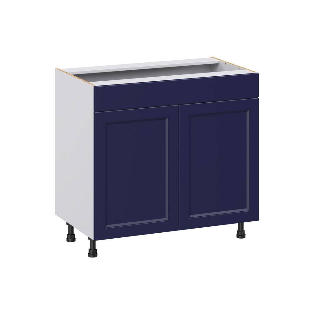 J COLLECTION Devon Painted Blue Recessed Assembled 36 in. W x 34.5 in.H x 21 in. D Vanity False Front Sink Base Kitchen Cabinet DSVS36-DV