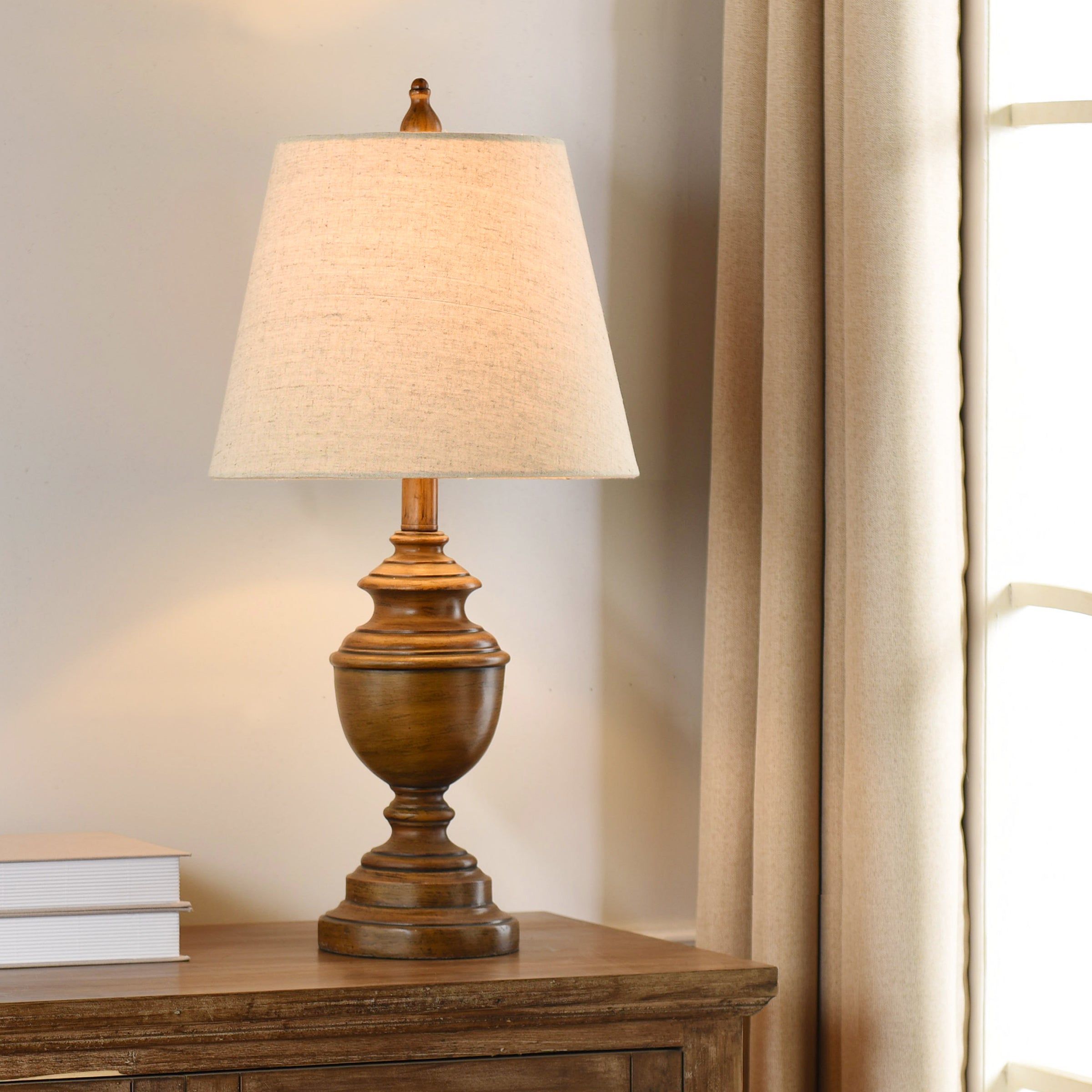 Marion Table Lamp - French Oak - Heathered Light Beige