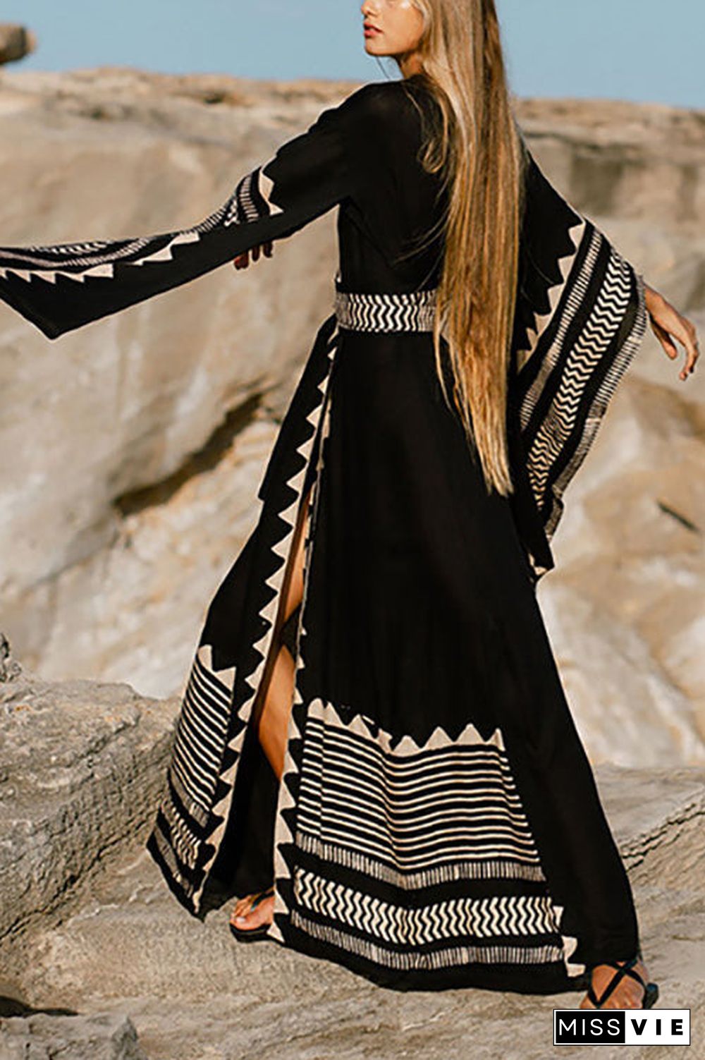 Geometry V Neck Bat Maxi Dress